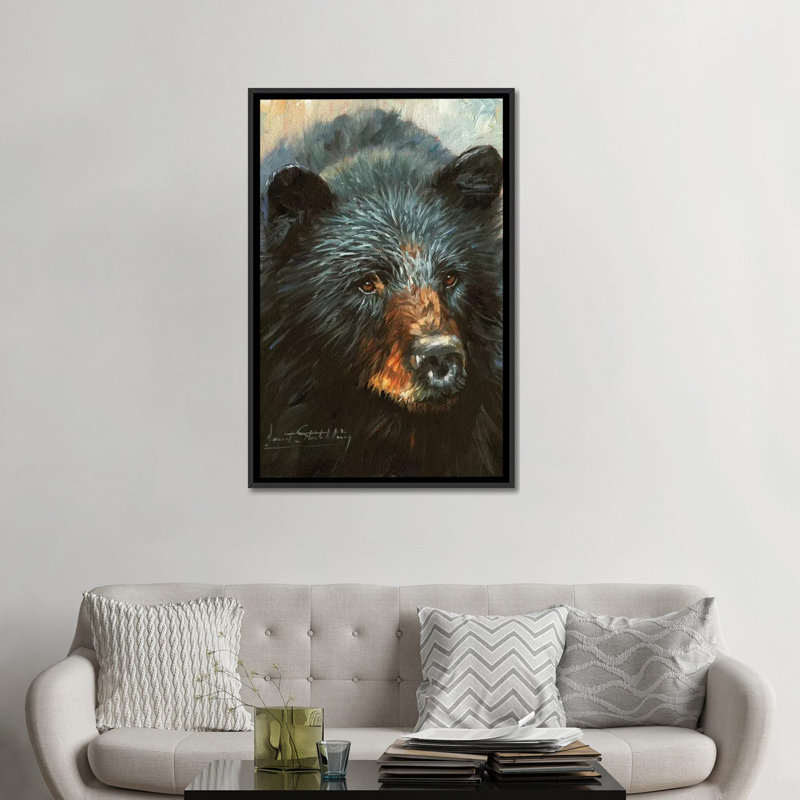 Black Bear by David Stribbling - Graphic Art, 26" H x 18" W x 1.5" D, Black Framed Canvas, No Mat