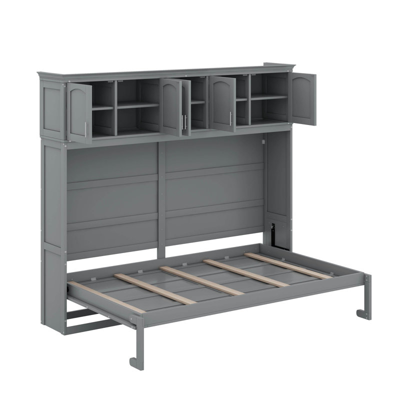 Lit escamotable mural avec armoires Murphy, Gris, Grand lit