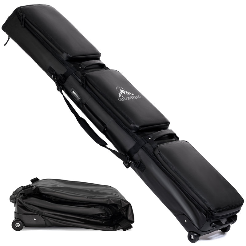 Ski Bag with Wheels, Waterproof 900D Snowboard Bag, Padded Ski Bags for Air Travel, Premium Travel Case, 69"H x 12.6"W x 7"D