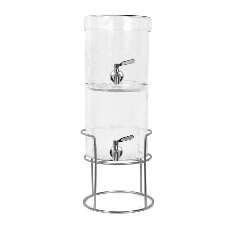 2 Gallon Stacking Beverage Dispenser with Lid - Hammered Glass