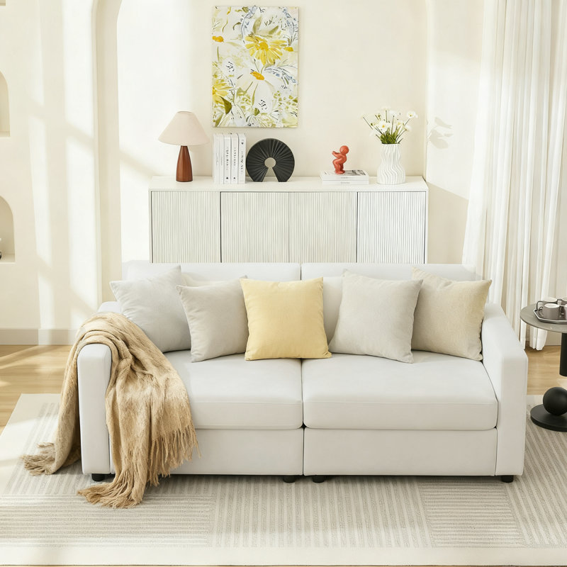 Wauseon 79.6"  Upholstered Sofa Chenille Modern Couch, White