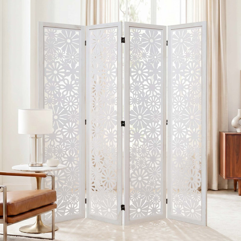 Cloison pliante 67 po Floral, Distressed White, 4