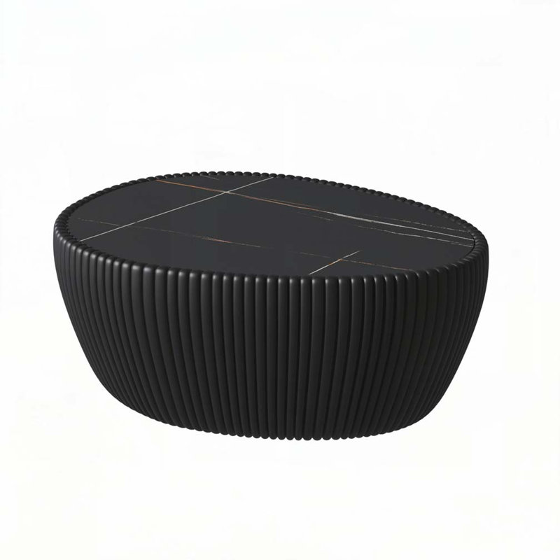 Eggs Shape Leather Coffee Table, Black/Black