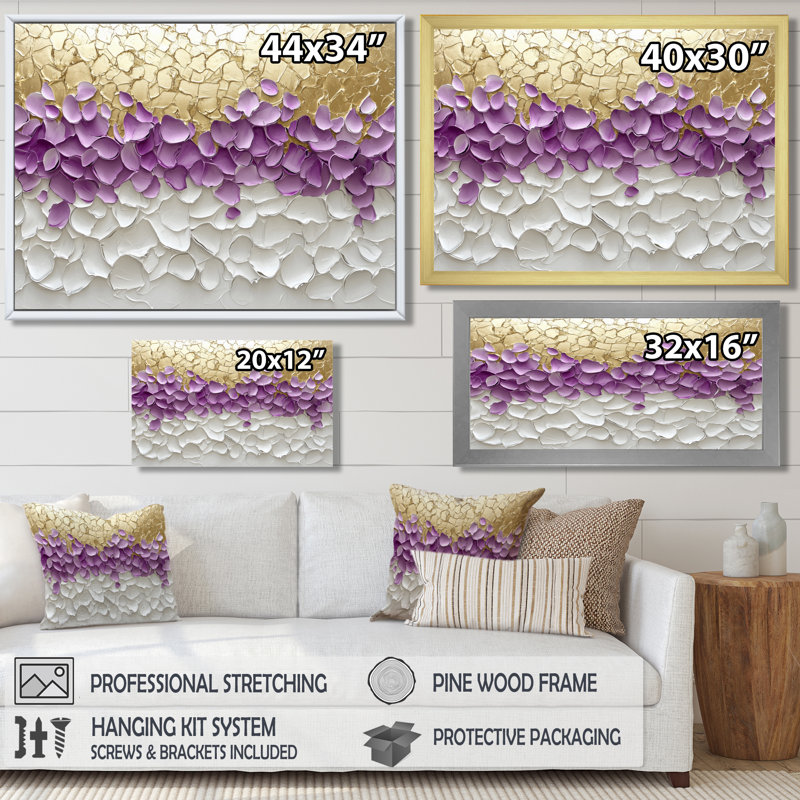 «Salomon Fragmented Lavender and Golden Petals In The Wind», art abstrait encadré, Reproduction encadrée d'une seule photo