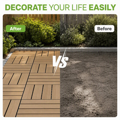 Lot de 9 dalles de terrasse emboîtables, revêtement de sol extérieur en PEHD 30 x 30 cm, imperméable et résistant aux intempéries, brun foncé