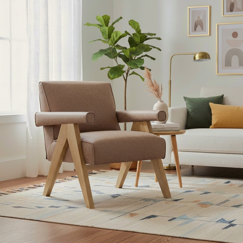 Navassa Vegan Leather Arm Chair, Earth Vegan Leather