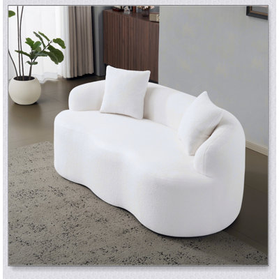 Canapé courbé blanc avec accoudoir rond, canapé à compression avec 2 coussins, crème pour les petits espaces