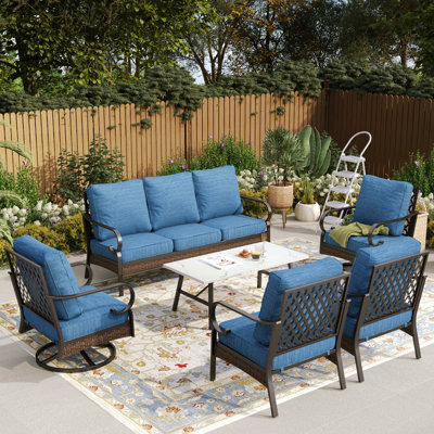 7 - Person Outdoor Patio Conversation Set With 2 Swivel Lounge Chairs