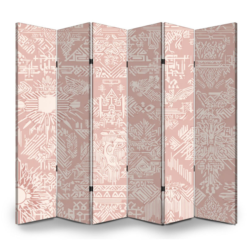 Paravent pliant à 6 panneaux, séparation de pièce, motif floral rose royal et blanc, beige clair, en toile, autoportant, cloison de protection pour plus d'intimité