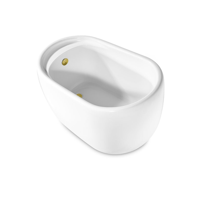 51" Streamline Freestanding Soaking Acrylic Bathtub With Drain and Bamboo Tray, Polished Gold