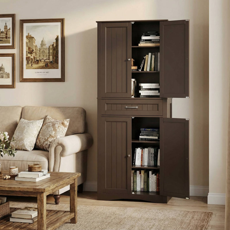 Garde-manger autoportant 71 po avec tiroir, tablettes réglables, portes magnétiques et conception anti-basculement Orys, Brun