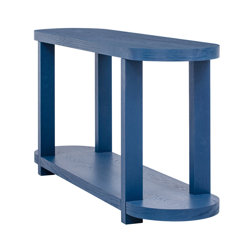 Modern Minimalist Ash Veneer Entryway Table with Oval Desktop for Foyer, Hallway, Living Room & Study, Navy Blue
