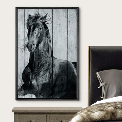 Horse " Vintage Wood Effect Panel Duotone Farm Horse Animals Digital Art Farmhouse Rustic Wildlife "