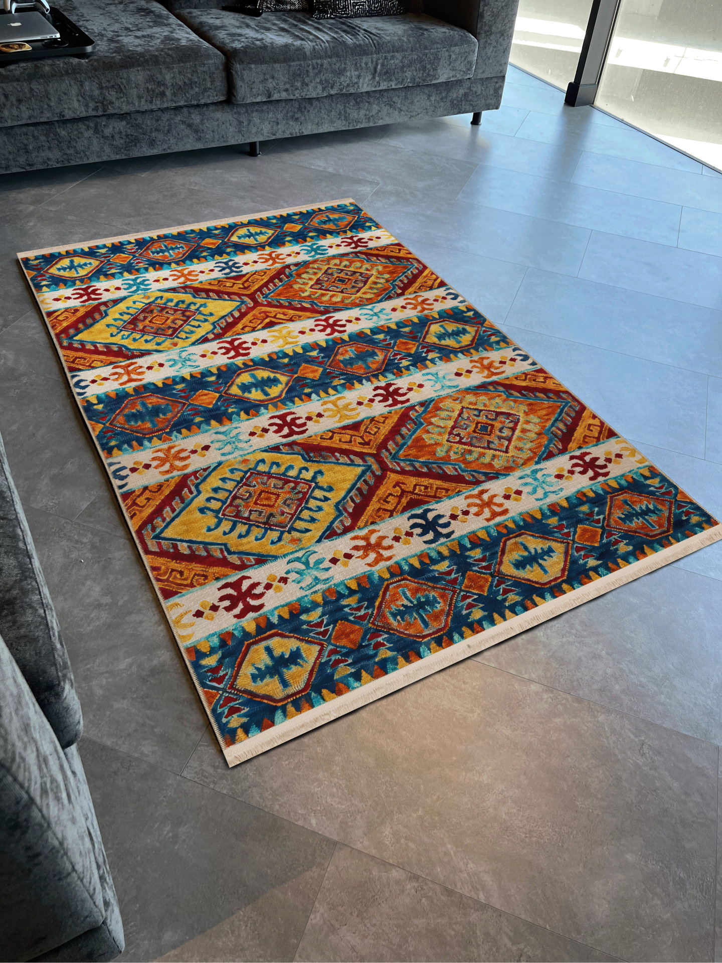 METG HOME Blue-Orange Themed Traditional Motif Patterned Creative ...