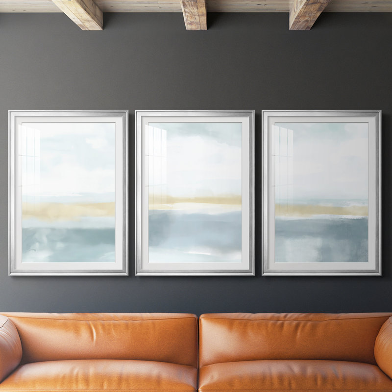 Série ABSTRACT DCCCLIX - Impression sur mesure encadrée de qualité supérieure - 3 pièces, H 27 po x l 57 po, Argent argent