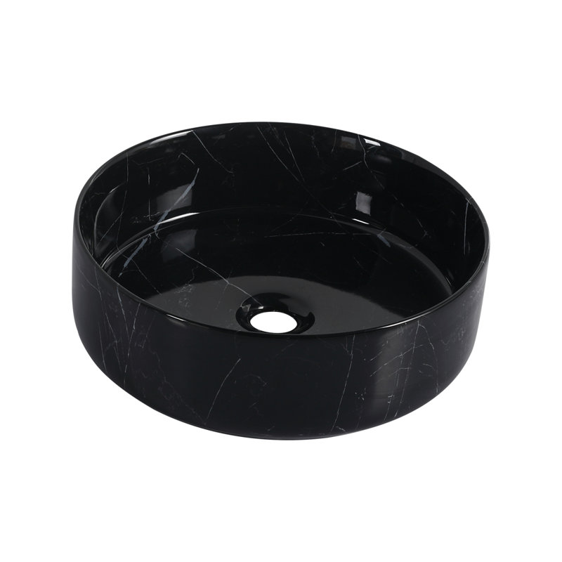 Lavabo de salle de bain rond en céramique sur fond noir avec motifs blancs , Noir