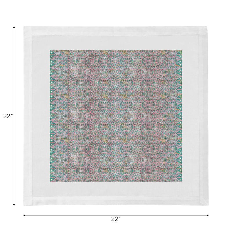 Iznik Cotton Sateen Dinner Napkins, Green Pink