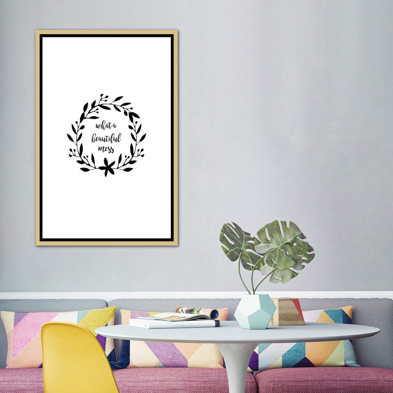 «What a Beautiful Mess» par Orara, reproduction d'art textuel, H 60 po x l 40po x P 1,5 po, Toile encadrée d'or, Pas de tapis