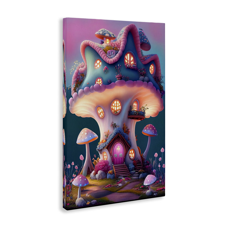 Art sur toile Mushroom Cottage House par Sasha, H 24 po x l 16 po