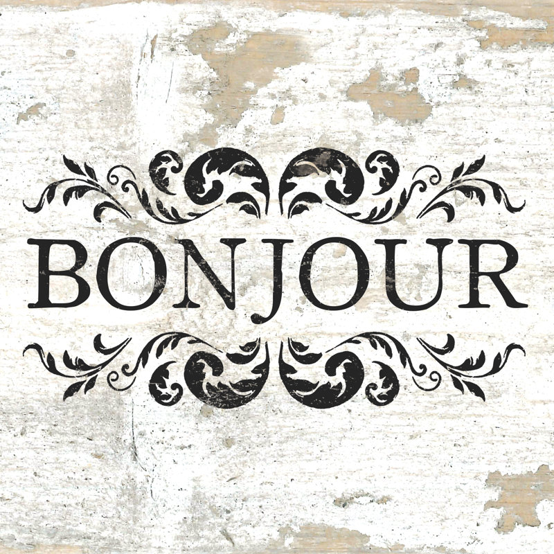 Bonjour Distressed - Wrapped Canvas Print, 122cm H x 122cm W x 3.8cm D