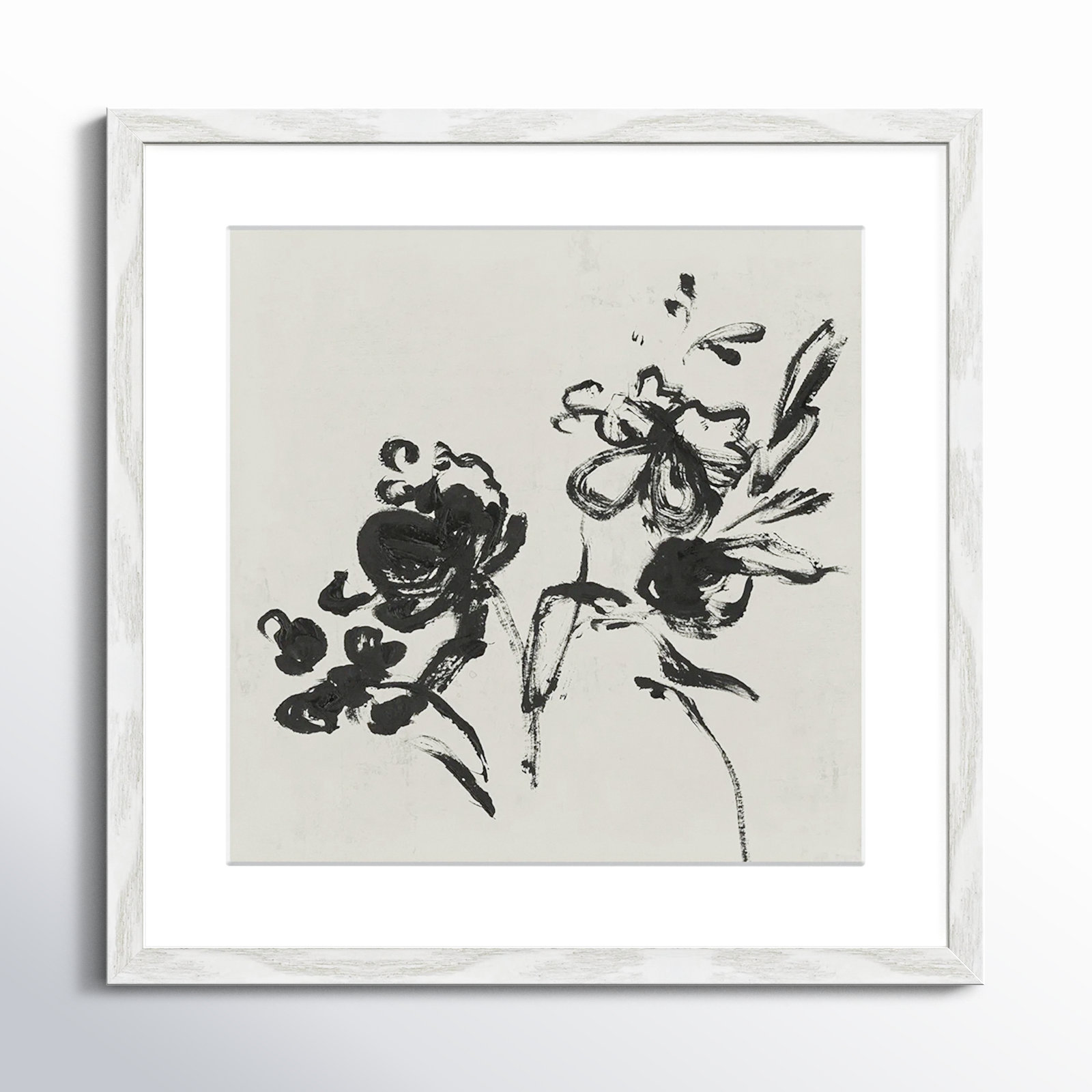 Frony "Black Florals I" Painting by Isabelle Z, 17" H x 17" W , White Wood Grain