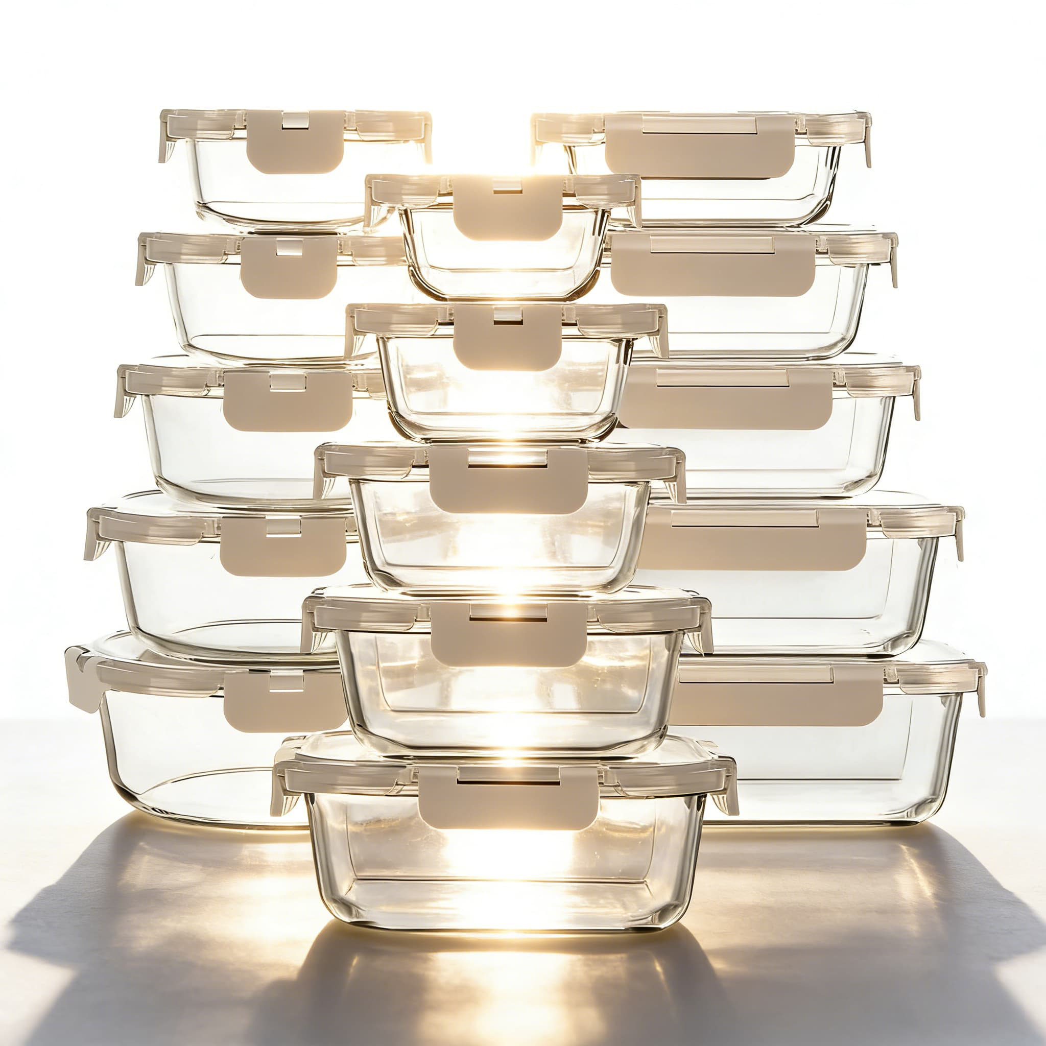 30-Piece Glass Food Storage Containers Set With Airtight Snap Locking Lids, Borosilicate Glass Meal Prep Containers For Microwave, Oven, Freezer & Dishwasher - White