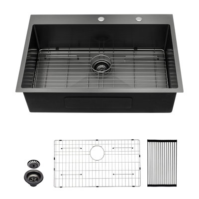 Évier de cuisine encastré à simple cuve en acier inoxydable L 30 po x l 22 po avec crépine et grille d'évier