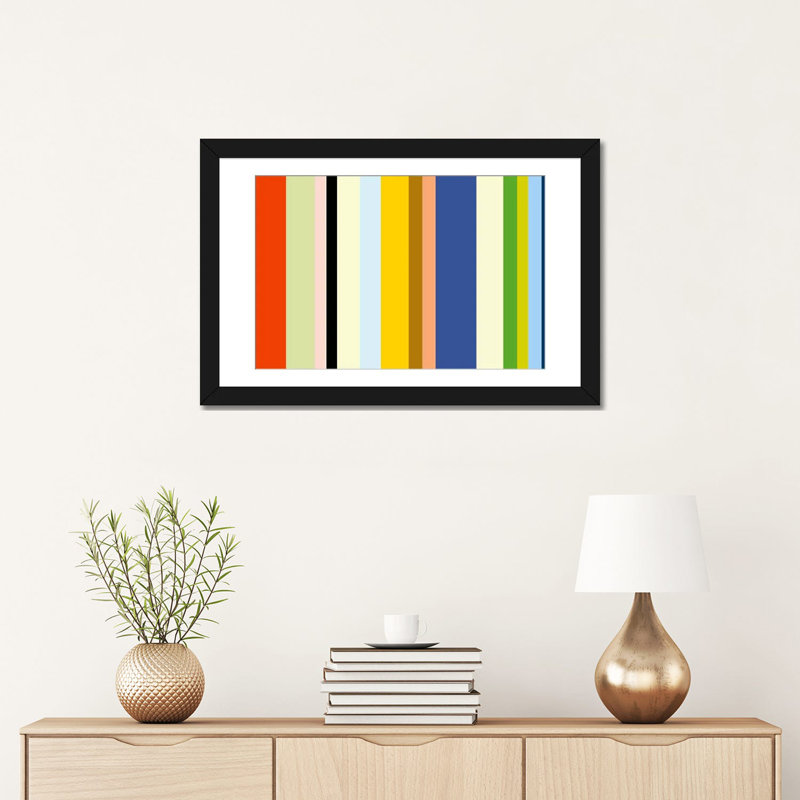 Art sur toile rayé «New York Soho Striped», H 16 po x l 24 po x P 1 po, Blanc, Papier beaux-arts encadré noir