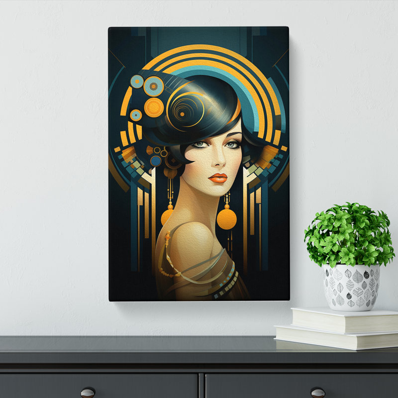 Art Deco Woman Tachisme - Wrapped Canvas, 60cm H x 40cm W x 3cm D