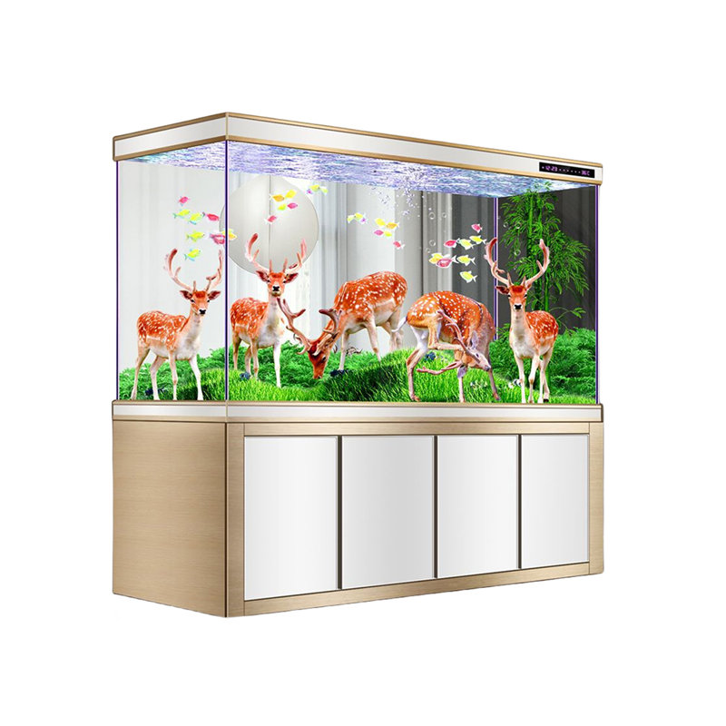 Réservoir d'aquarium rectangulaire moderne et minimaliste, H 63 po x l 70,8 po x P 15,7 po , Blanc / Champagne doré