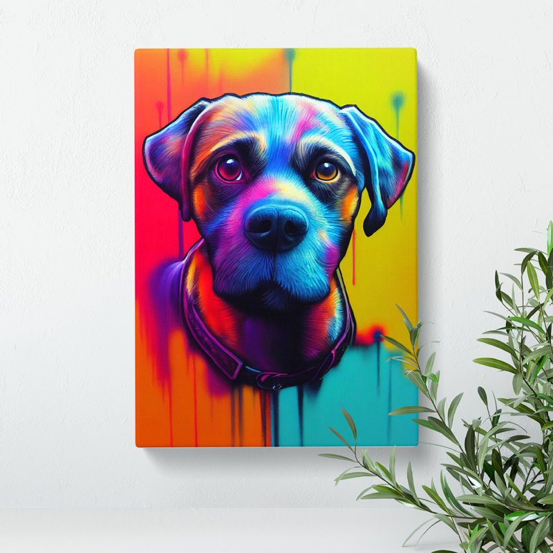 Neon Dog No.1 - Wrapped Canvas, 50cm H x 35cm W x 3cm D