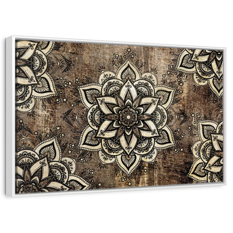 Mandalas géométriques floraux, Cadre flottant blanc, 25 po x 17 po