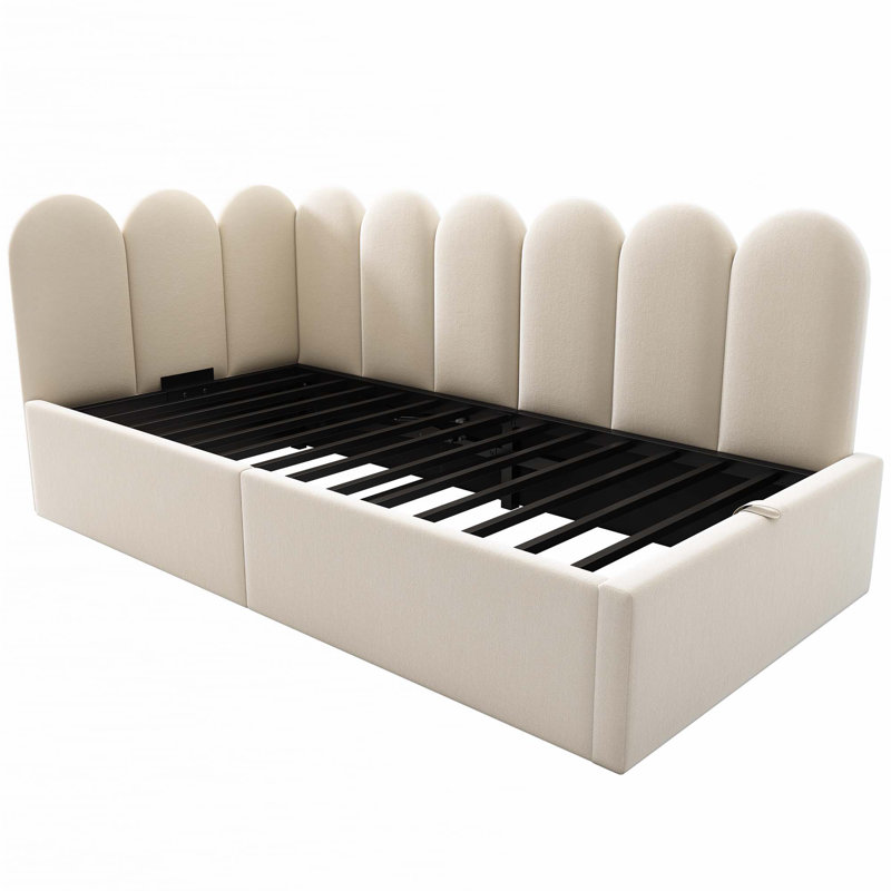 Lit de jour rembourré avec rangement, Beige