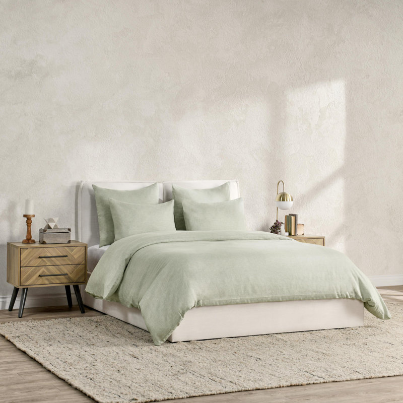 Fleta Blue/White Striped Duvet Cover, Queen Duvet Cover, Green
