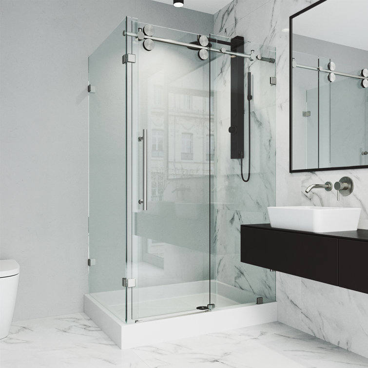 Winslow 48" W x 36" D x 80" H Sliding Frameless Shower Enclosure with 3/8  Clear Glass&Base