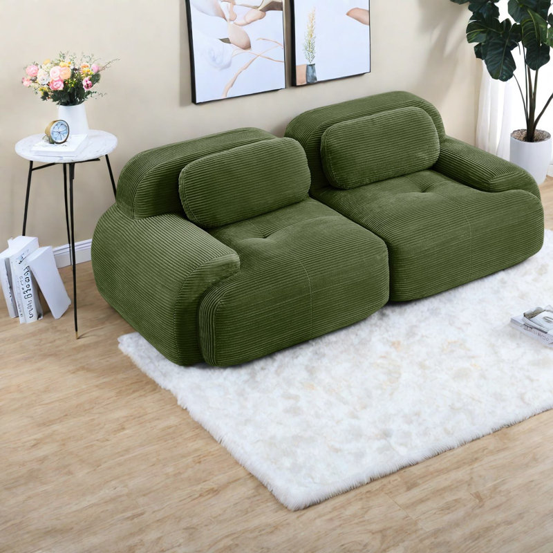 Élégante causeuse en velours côtelé de 82 po avec accoudoirs courbés pour les espaces de vie