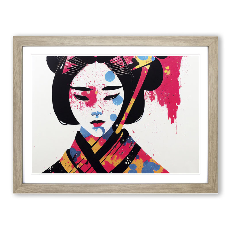 A Splashed Geisha Vol.3 Abstract 1 Piece Single Picture Frame Wall Art, 46cm H x 64cm W, Oak