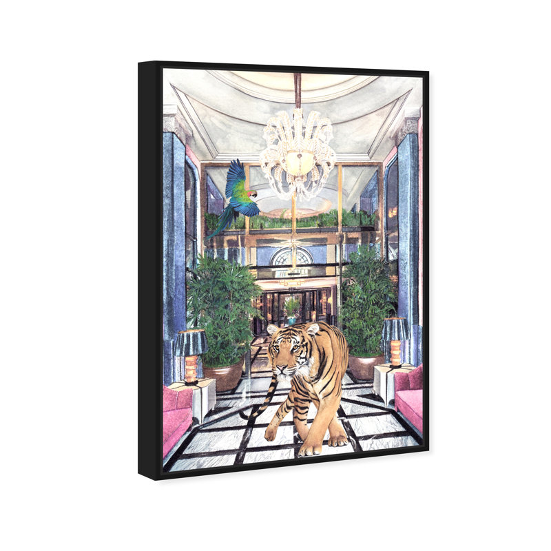 «Animals Wild Couture Pastel, Glam Blue - peinture sur toile flottante encadrée, H 24 po x l 16 po, Cadre flottant noir