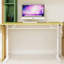 Bureau réglable en hauteur à la main pour et pour adultes, bureau personnel multifonctionnel, conception simple, pieds blancs, bureau de couleur bois, structure à double colonne compacte avec bureau, support de table conçu-1313513127-1313513129