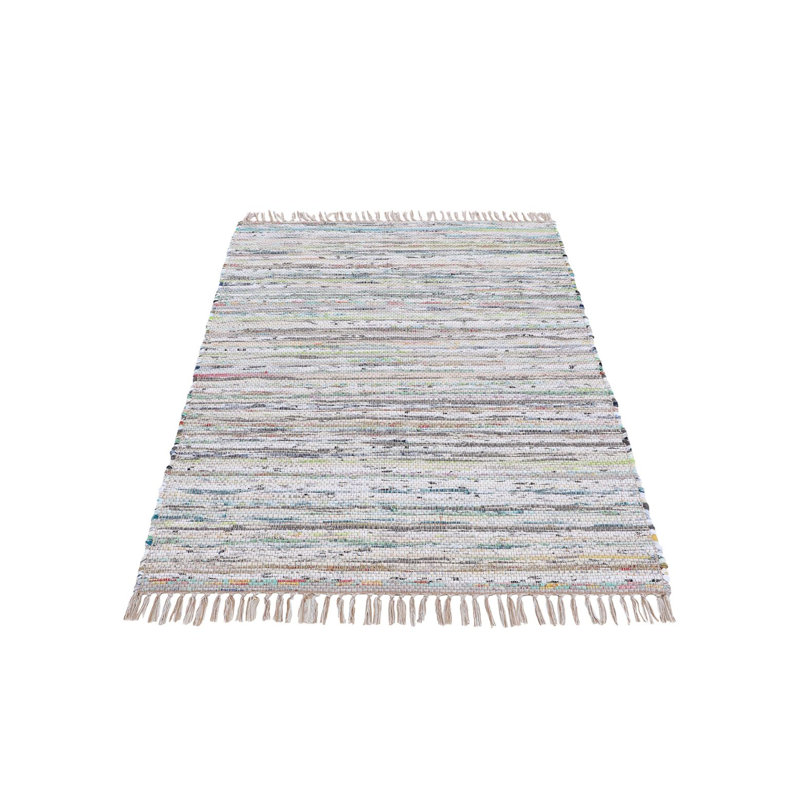 Handgefertigter Teppich Aus Baumwolle In Beige Striped Cotton Hand Loomed Area Rug, Rectangle 60cm x 110cm