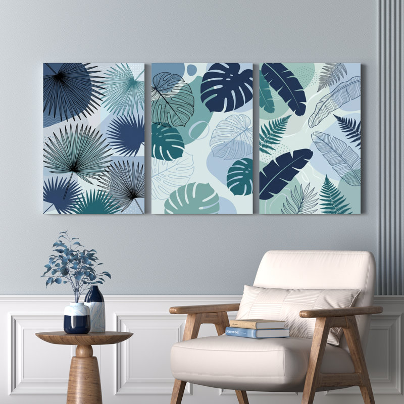 Ensemble de 3 tableaux sur toile à motif de feuilles tropicales et de palmes, pour la décoration du salon, de la chambre ou du bureau.
