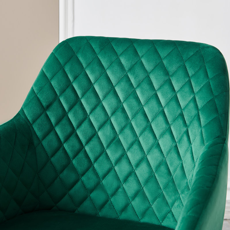 Velvet Tufted Upholstered Armchair Dining Chair with Arm Wide Back, Green Velvet