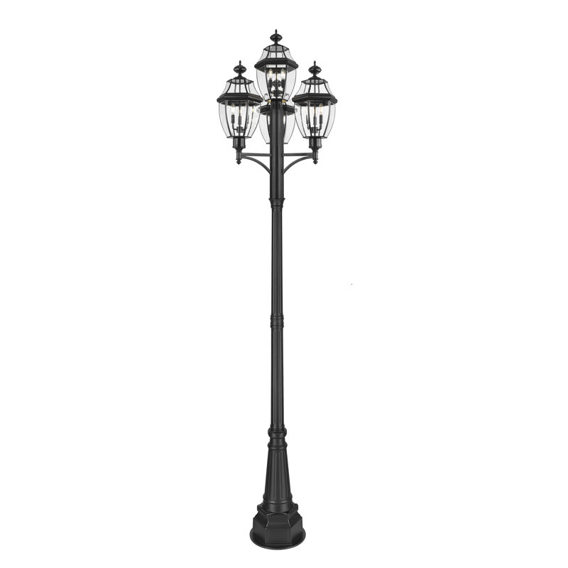 3 Light Outdoor Post Mount Fixture in Black, 125.75" H x 33.25" W x 33.25" D