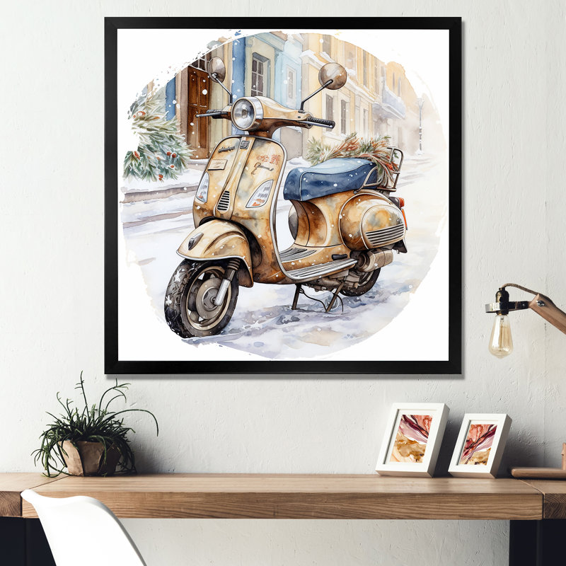 «Scooter Charm In Winter I», reproduction d'art sur toile, H 30 po x l 30 po x P 1 po, Cadre simple noir