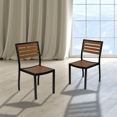 Saville Outdoor Faux Teak Side Chair with Poly Slats by Trent Austin Design