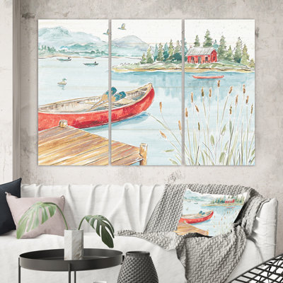 « lake house canoës i », reproduction d’image multi-pièces sur toile