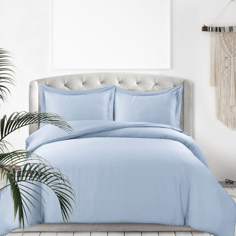 Rayon Sateen Duvet Cover, Spa Blue, King Duvet Cover + 2 Shams