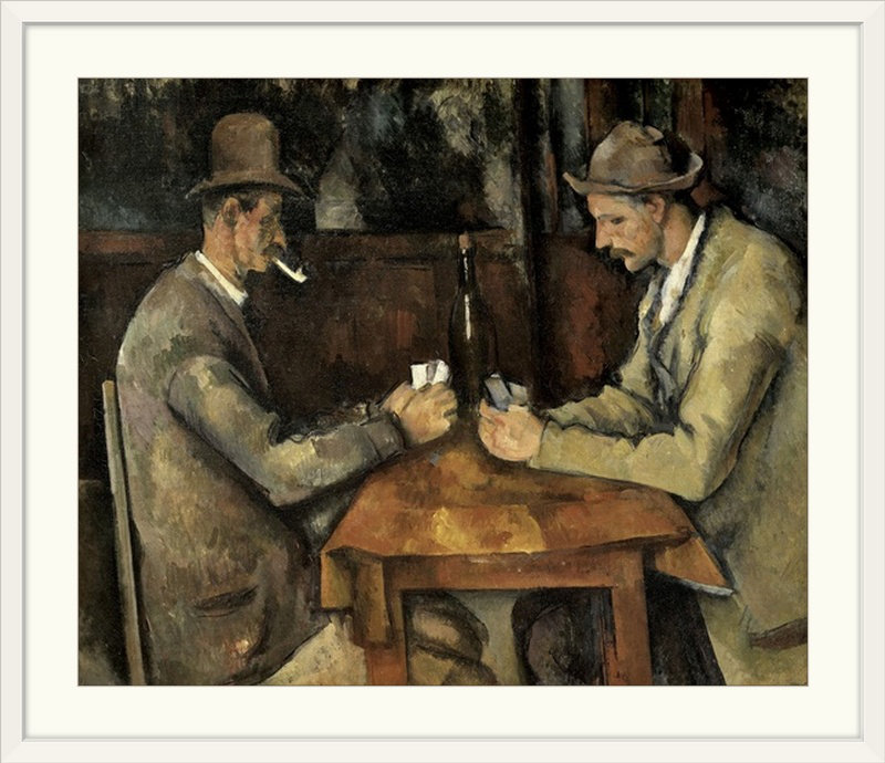 "Les joueurs de cartes" par Paul Cezanne, reproduction d'art, H 32 po x l 38 po x P 1 po, Cadre blanc