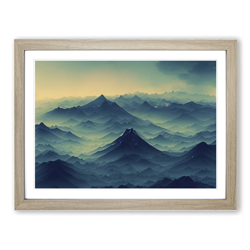 Compelling Japanese Mountains - Framed Print, 46cm H x 64cm W x 2cm D, Oak
