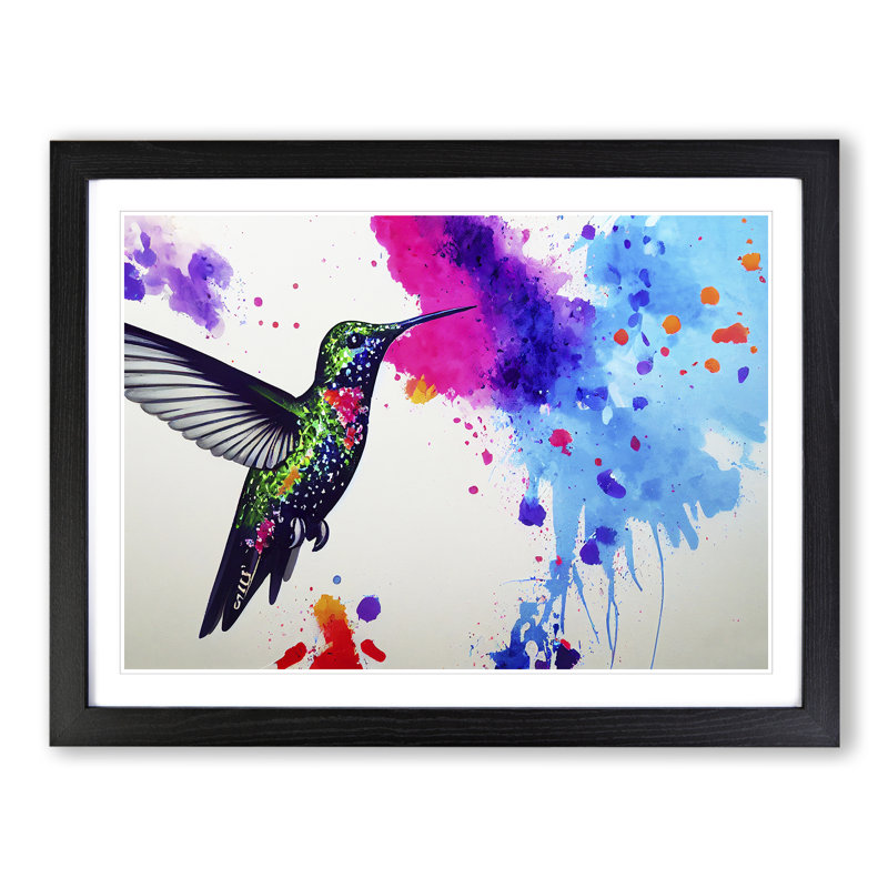 Hummingbird Splash Vol.3 Abstract - Single Picture Frame Painting, Black, 34cm H x 46cm W x 2cm D